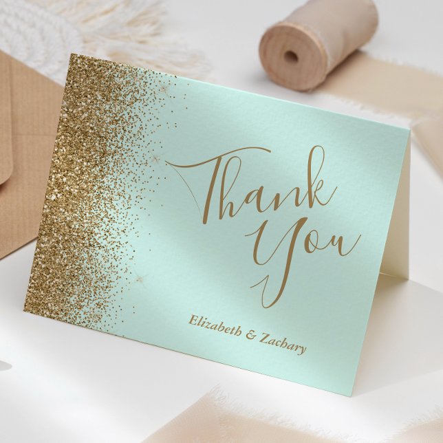 Carte Gold Glitter Mint Green Wedding Thank You (Créateur téléchargé)