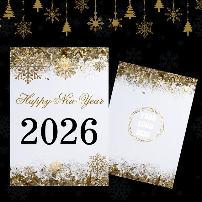 Carte  Gold Glitter Snowflake New Year logo company  (Créateur téléchargé)