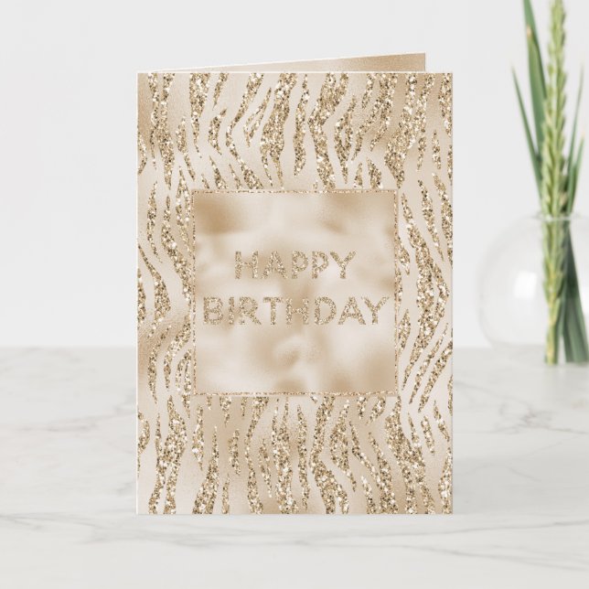 Carte Gold Luxe Parties scintillant Zebra Imprimer Anniv (Devant)