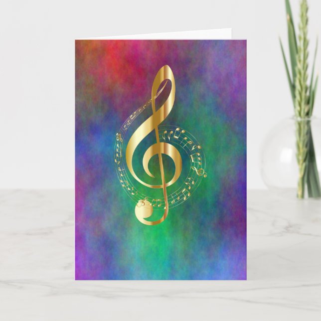 Carte Gold Music Treble Clef sur couleurs arc-en-ciel co (Devant)
