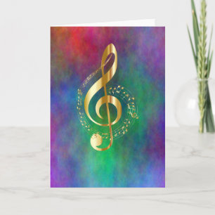 Carte Gold Music Treble Clef sur couleurs arc-en-ciel co