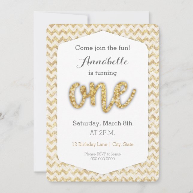 Carte Gold Parties scintillant premier anniversair (Devant)