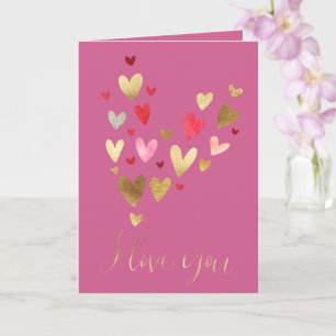 Carte Gold Pink Je t'aime Coeurs