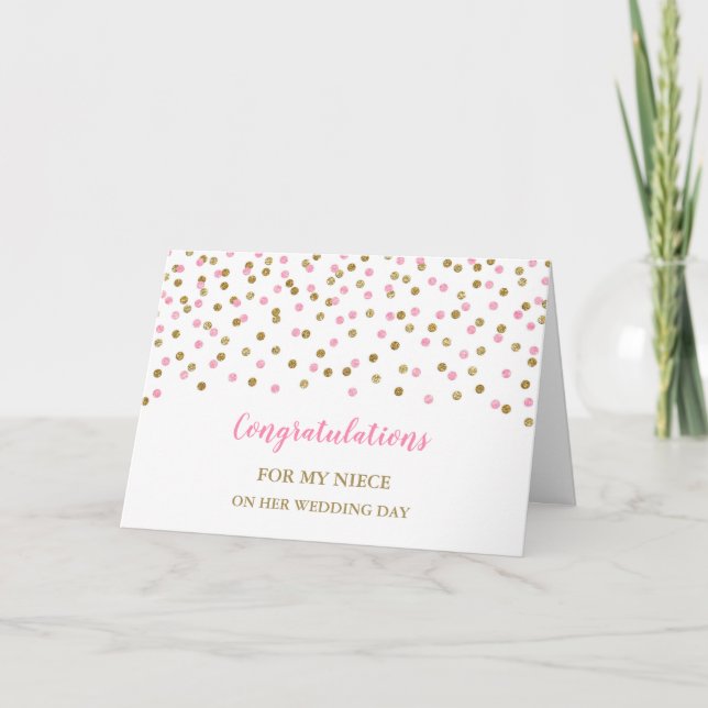 Carte Gold Pink Niece Jour de mariage Félicitations (Devant)