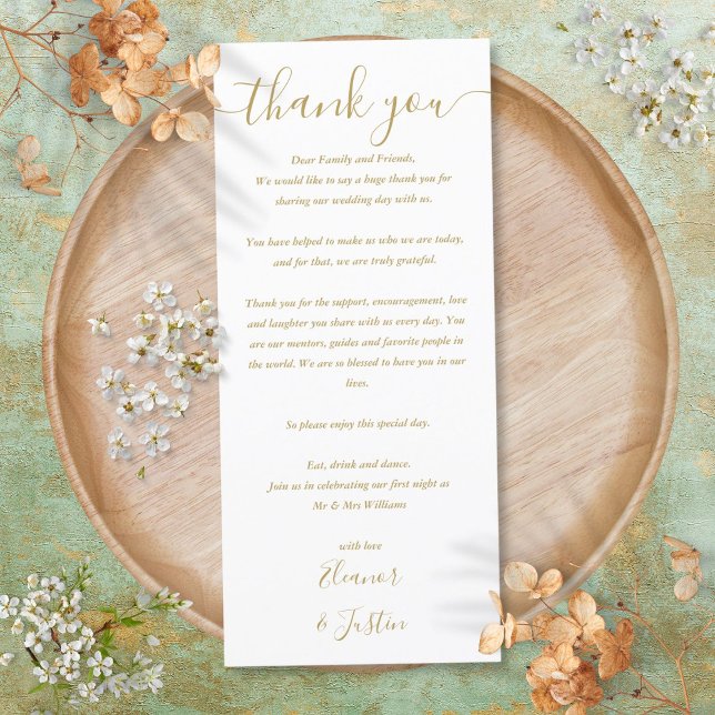 Carte Gold Place Merci de réception de mariage (Wedding Reception Thank You Gold Place Card)