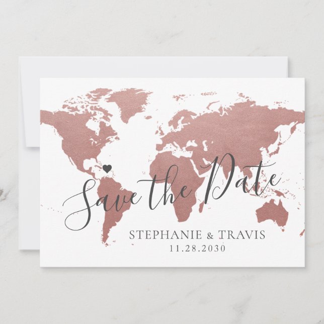 Carte Gold Rose rose Destination Voyage Mariage Pi (Devant)