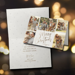 Carte Gold Script Merry Christmas 5 Photo Holiday