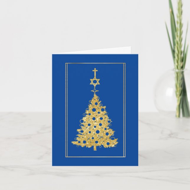 Carte Gold Silhouette Arbre de Noël Chrismukkah Card (Devant)