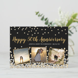 Carte Gold Silver Confetti Photo 50e anniversaire