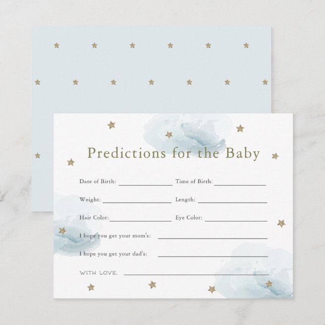 Carte Gold Star & Blue Cloud Baby Predictions Card (Devant / Derrière)