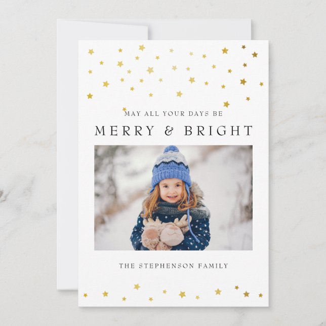 Carte Gold Start Merry et Bright Photo Holiday (Devant)