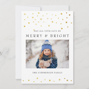 Carte Gold Start Merry et Bright Photo Holiday