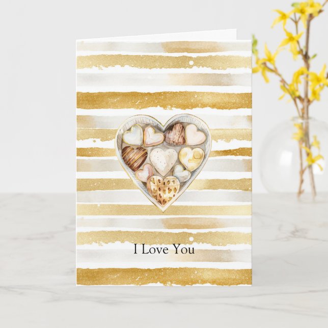 Carte Gold Stripes Hearts Love (Fleur jaune)