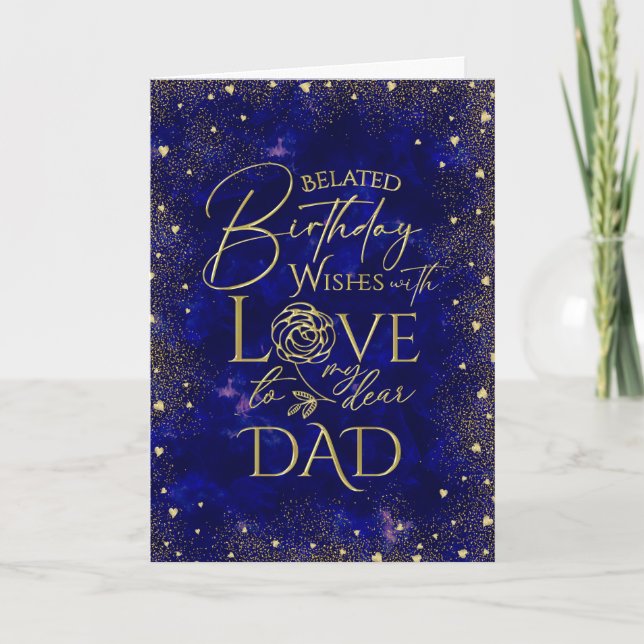 Carte Gold Text Night Belated Birthday Dad (Devant)