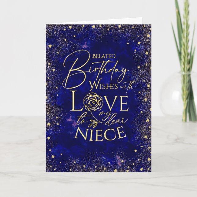 Carte Gold Text Night Sky Belated Birthday Niece (Devant)