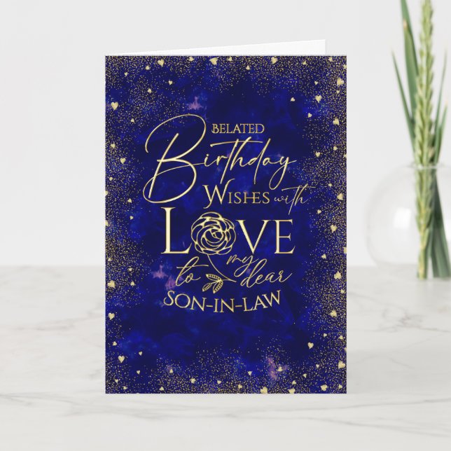 Carte Gold Text Night Sky Belated Birthday Son-In-Law (Devant)