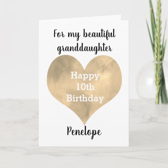 Carte Gold Watercolor Heart 10e anniversaire (Devant)