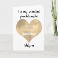 Carte Gold Watercolor Heart 17e anniversaire
