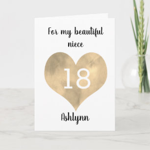 Carte Gold Watercolor Heart 18e anniversaire