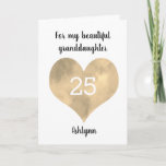Carte Gold Watercolor Heart 25th Birthday<br><div class="desc">A personalized 25th birthday card for her which features a gold watercolor heart on the front. You will be able to easily personalize the front of the birthday card with her age and name. This personalized heart 25th birthday card would be a great keepsake for her.</div>