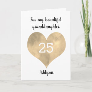 Carte Gold Watercolor Heart 25th Birthday