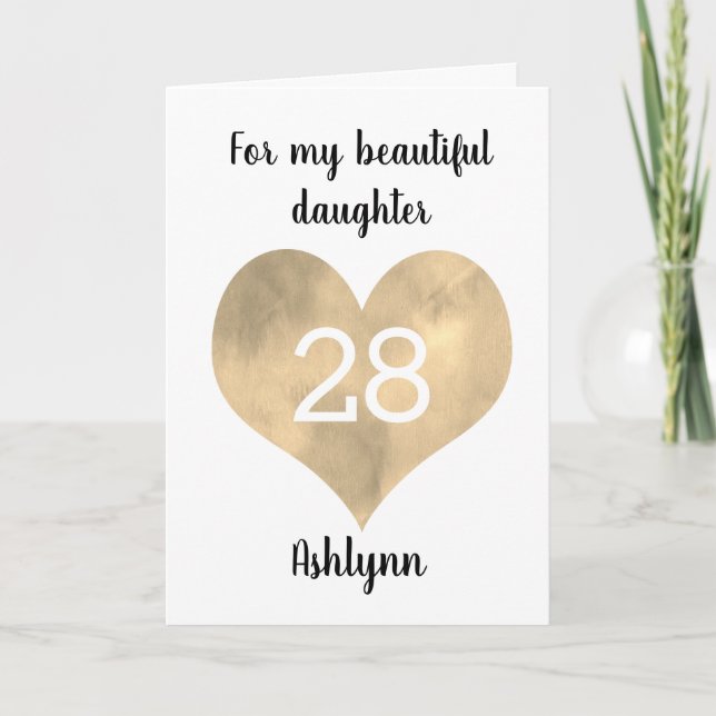 Carte Gold Watercolor Heart 28e anniversaire (Devant)