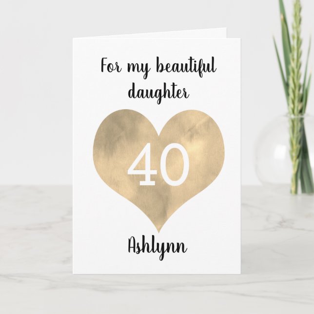 Carte Gold Watercolor Heart 40e anniversaire (Devant)