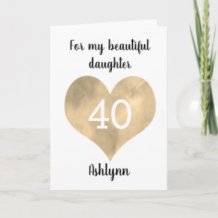 Carte Gold Watercolor Heart 40e anniversaire