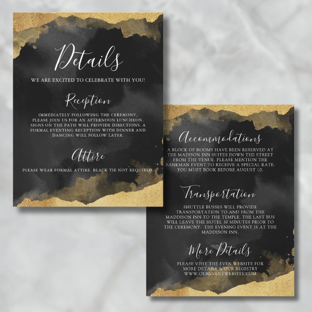 Carte Gold Watercolor Mitzvah (Gold Watercolor Bat Mitzvah Event Details Card)