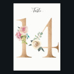 Carte Golden 14 Floral Table Numéro<br><div class="desc">Numéro d'or avec carte de numéro de table de la table d'ornements fleuris pastel. Personnalisez le style,  la taille et la couleur de la police de texte.</div>