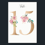Carte Golden 15 Floral Table Numéro<br><div class="desc">Numéro d'or avec carte de numéro de table de la table d'ornements fleuris pastel. Personnalisez le style,  la taille et la couleur de la police de texte.</div>