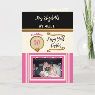 Carte Golden 50e anniversaire heureux années rose noir