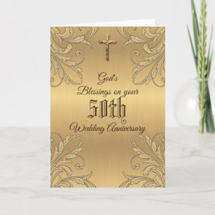 Carte Golden 50e anniversaire Mariage Crucifix Ecriture