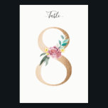 Carte Golden 8 Floral Table Numéro<br><div class="desc">Numéro d'or avec carte de numéro de table de la table d'ornements fleuris pastel. Personnalisez le style,  la taille et la couleur de la police de texte.</div>