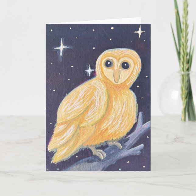 Carte Golden Barn Owl Guache Peinture (Devant)