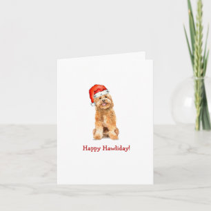 Carte Golden doodle au chapeau de Père Noël plié Vacance