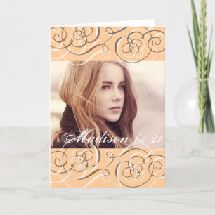 Carte Golden Glow Swirls 21e anniversaire de la fête Pho