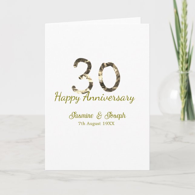 Carte Golden Metallic 30th Happy anniversary add name (Devant)