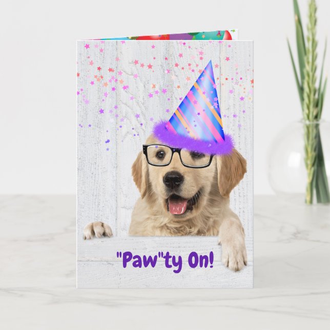 Carte Golden Retriever Anniversaire Chien de fête (Devant)