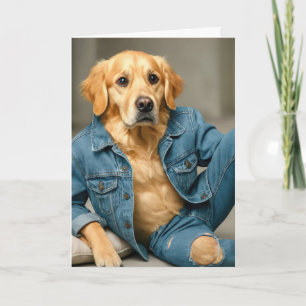 Carte Golden Retriever Anniversaire En Jeans Bleus
