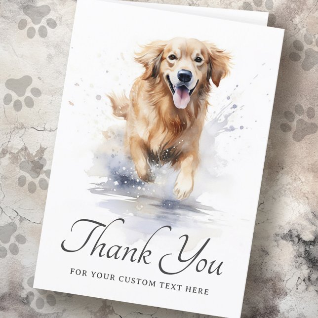 Carte Golden retriever aquarcolor texte personnalisé mer (Golden retriever watercolor custom text thank you card)