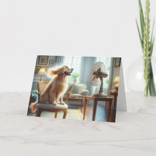 Carte Golden Retriever assis devant le ventilateur