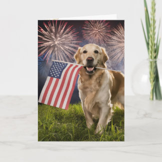 Carte Golden Retriever avec drapeau américain