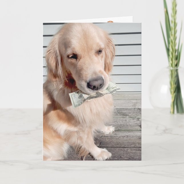 Carte Golden Retriever avec l'argent d'anniversaire (Devant)