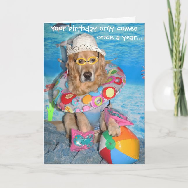 Carte Golden Retriever Beach Bather Anniversaire Splash (Devant)