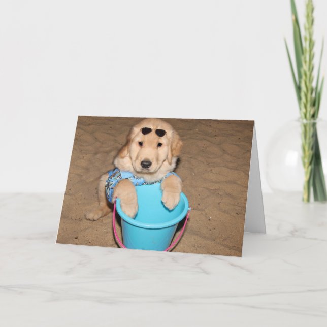 Carte Golden Retriever Beach Chiot Anniversaire (Devant)