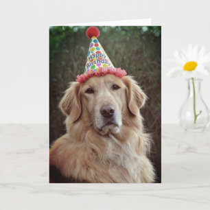Carte Golden Retriever & Chapeau de Fête avec Joyeux Ann
