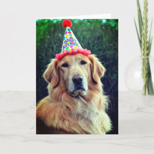 Carte Golden Retriever & Chapeau de Fête avec Joyeux Ann