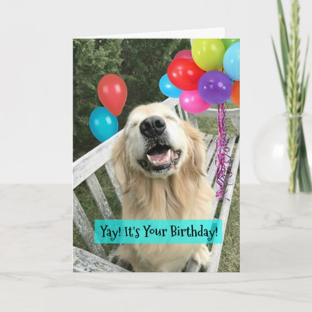 Carte Golden Retriever Chien avec Ballons Anniversaire (Devant)