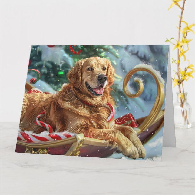 Carte Golden Retriever Chien Festif de Noël (Fleur jaune)
